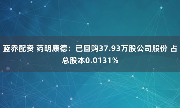 蓝乔配资 药明康德：已回购37.93万股公司股份 占总股本0.0131%