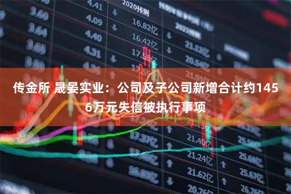 传金所 晟晏实业：公司及子公司新增合计约1456万元失信被执行事项