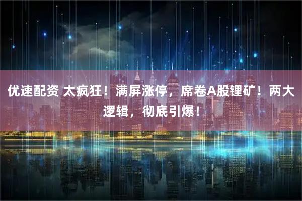 优速配资 太疯狂！满屏涨停，席卷A股锂矿！两大逻辑，彻底引爆！